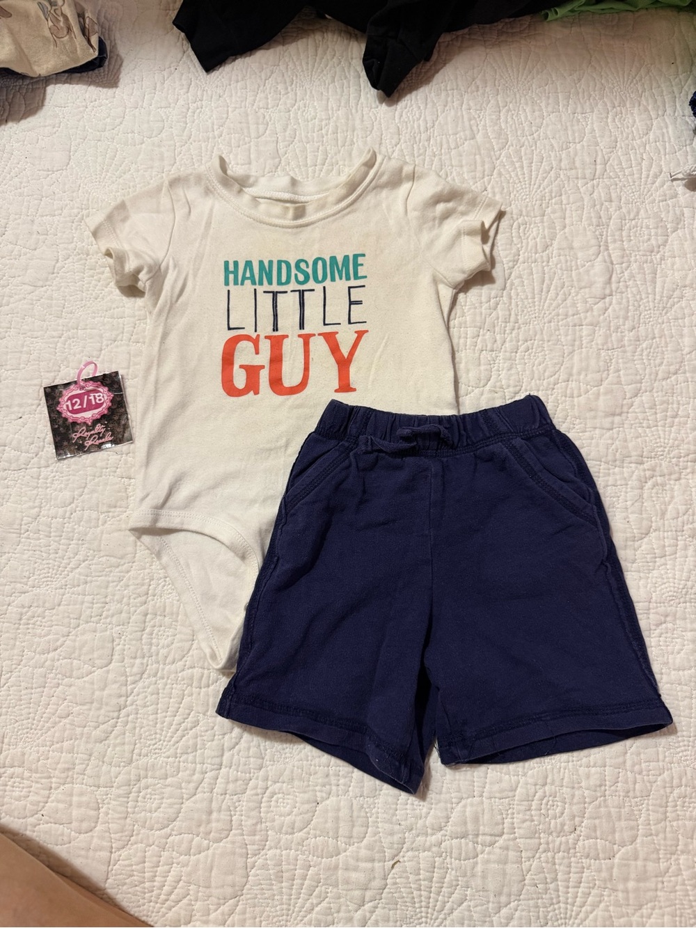 Circo Boys White 'Handsome Little Guy' Bodysuit with Navy Shorts